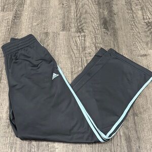 Adidas Women's gray with Light Blue Accents, Wide Leg.  They Are Loose Fit.